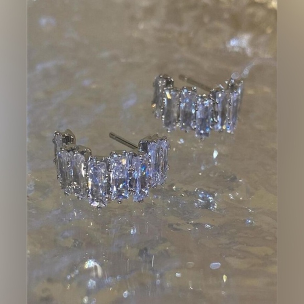 ๐ NWT Elegant Silver Crystal Rhinestone Diamond Earrings - Picture 2 of 4